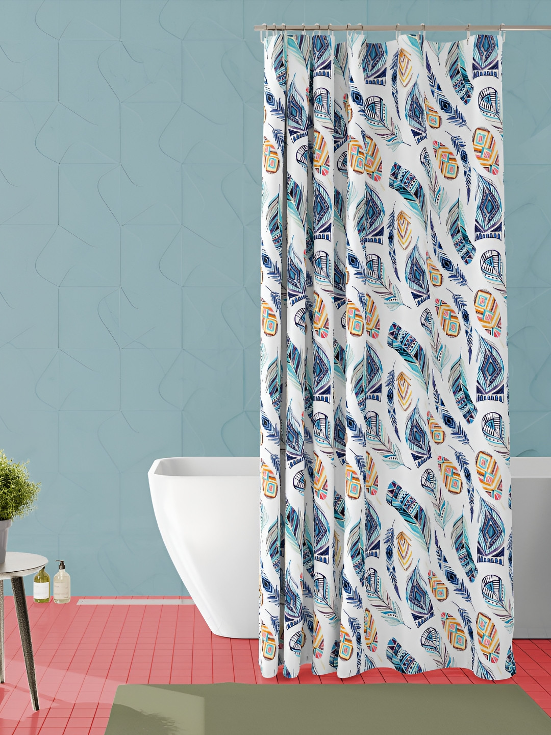 

ArtzFolio White & Blue Printed Waterproof Shower Curtain