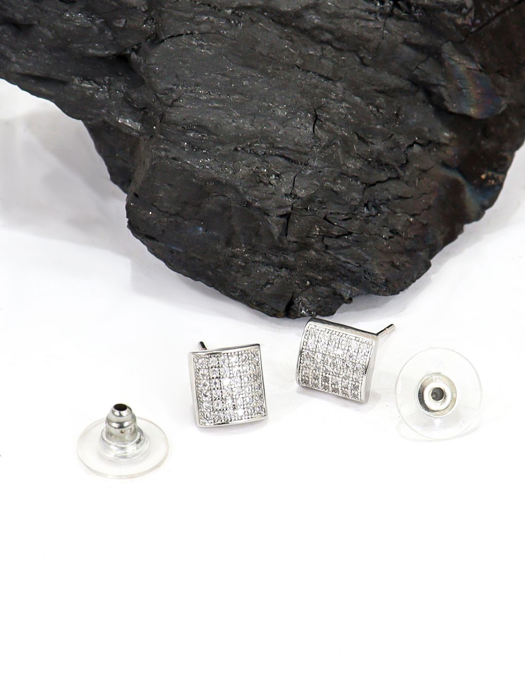

Krelin Gold Plated Square Shape Stainless Steel Cubic Zirconia Studs, Silver