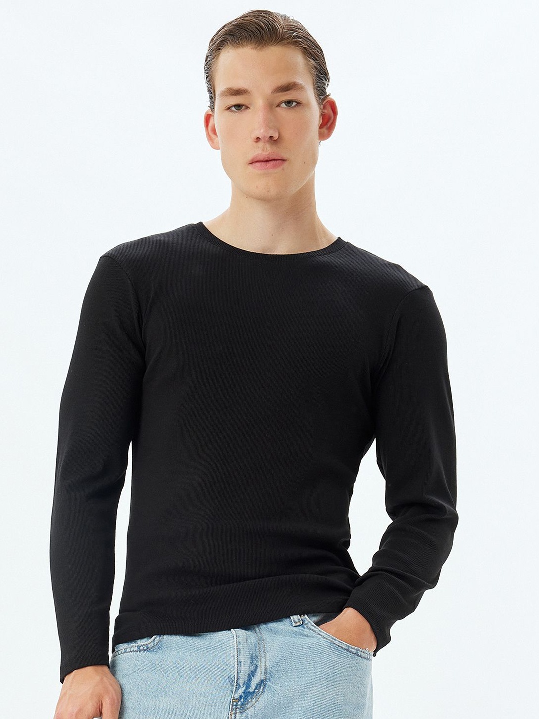 

Koton Men Solid Round Neck Cotton Slim Fit T-shirt, Black