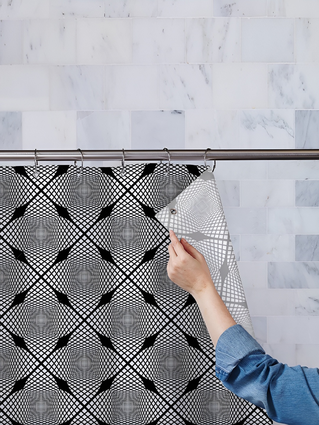 

ArtzFolio Black & Grey Printed Waterproof Shower Curtain