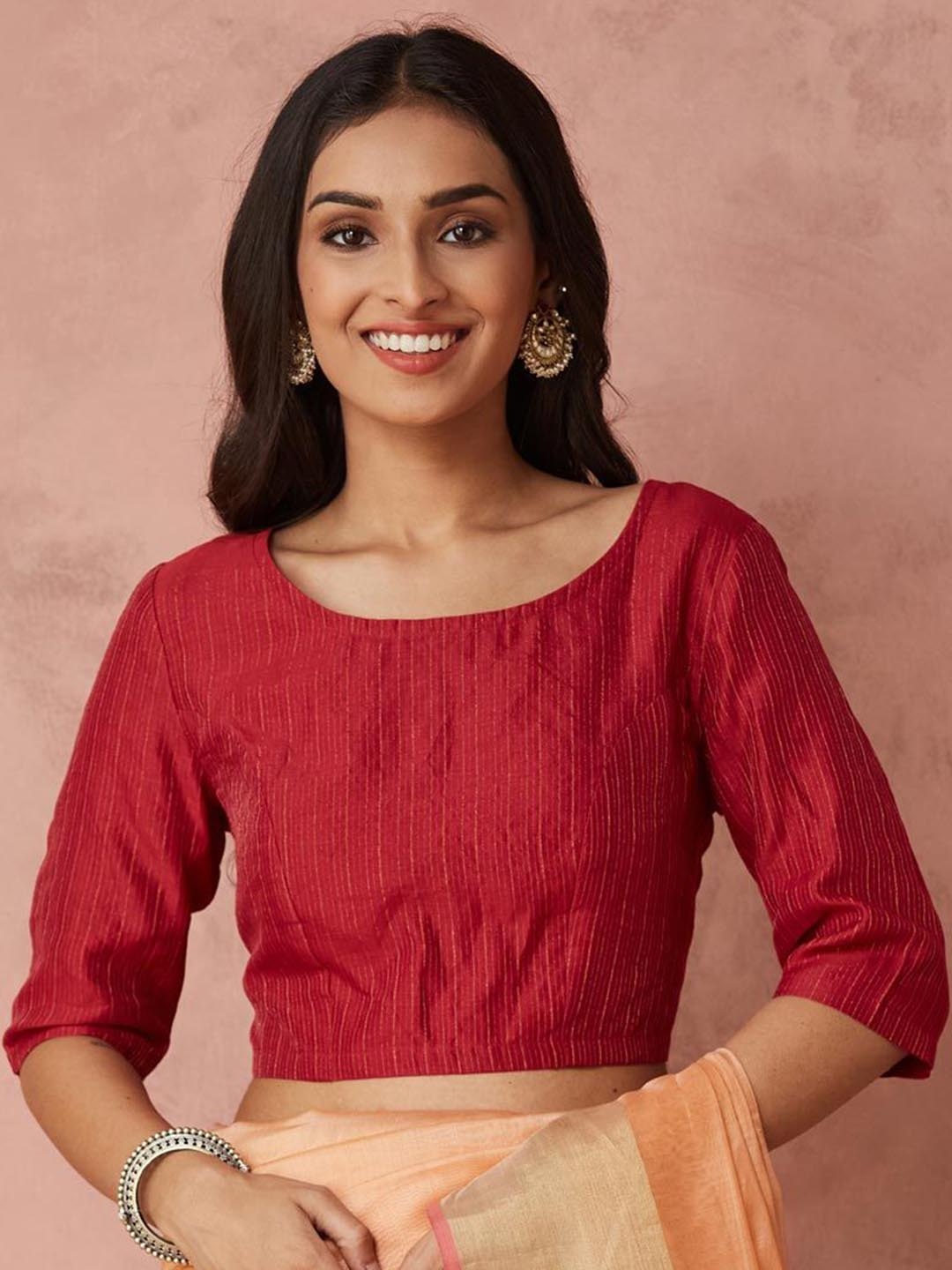 

Fabindia Woven Design Cotton Stitched Saree Blouse, Red