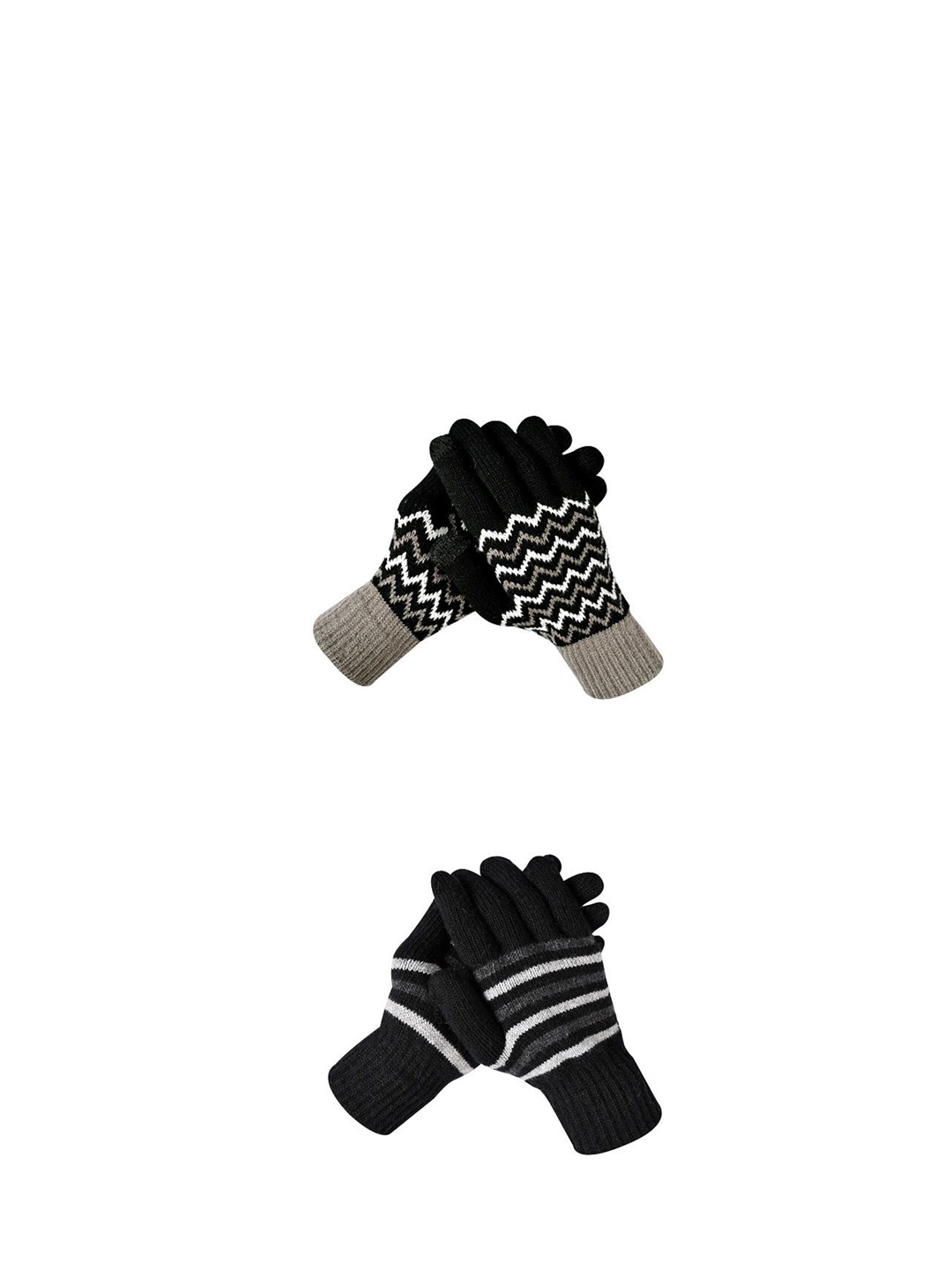 

LOOM LEGACY Men Pack of 2 Striped Acrylic Winter Gloves, Black