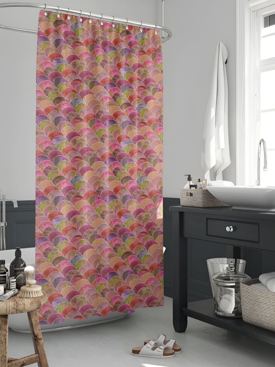 

ArtzFolio Pink & Green Printed Waterproof Shower Curtain