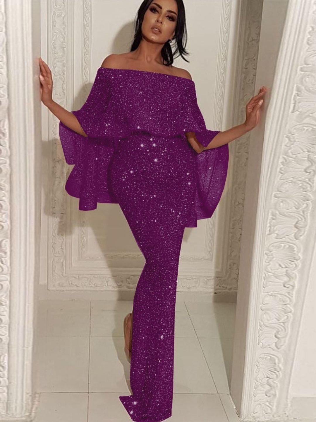 

StyleCast Off-Shoulder Batwing Sleeve Bodycon Maxi Dress, Purple