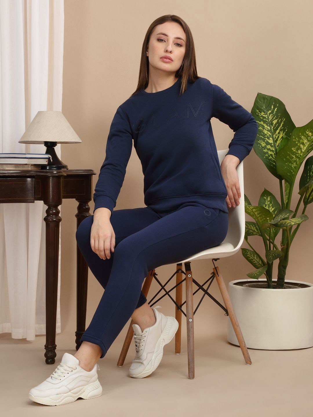 

Sweet Dreams WomenCotton Round Neck Long Sleeves Pullover Sweatshirt, Navy blue