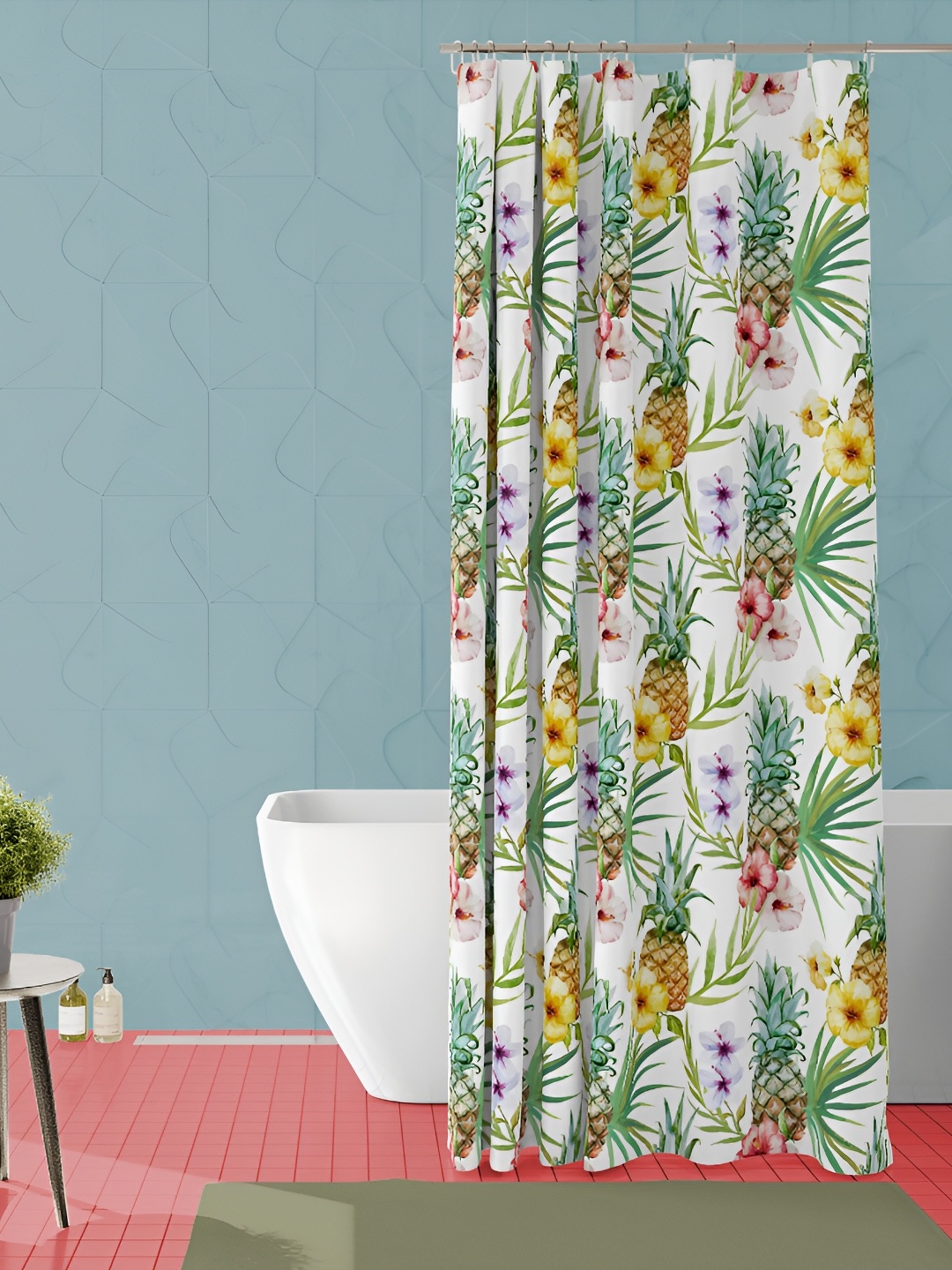 

ArtzFolio White & Green Floral Printed Waterproof Shower Curtain