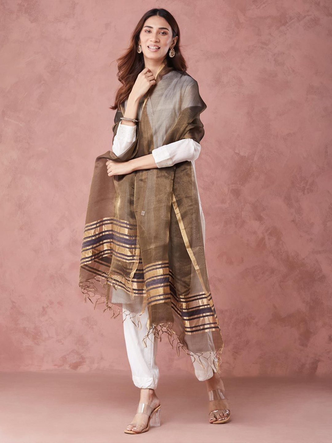 

Fabindia Silk Blend Dupatta, Black