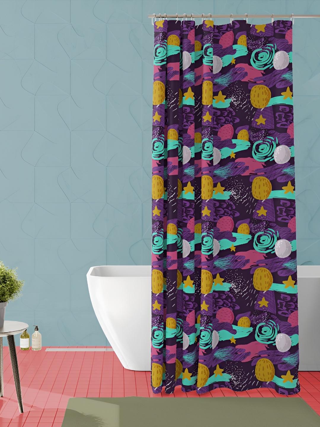 

ArtzFolio Purple & Green Printed Waterproof Shower Curtain