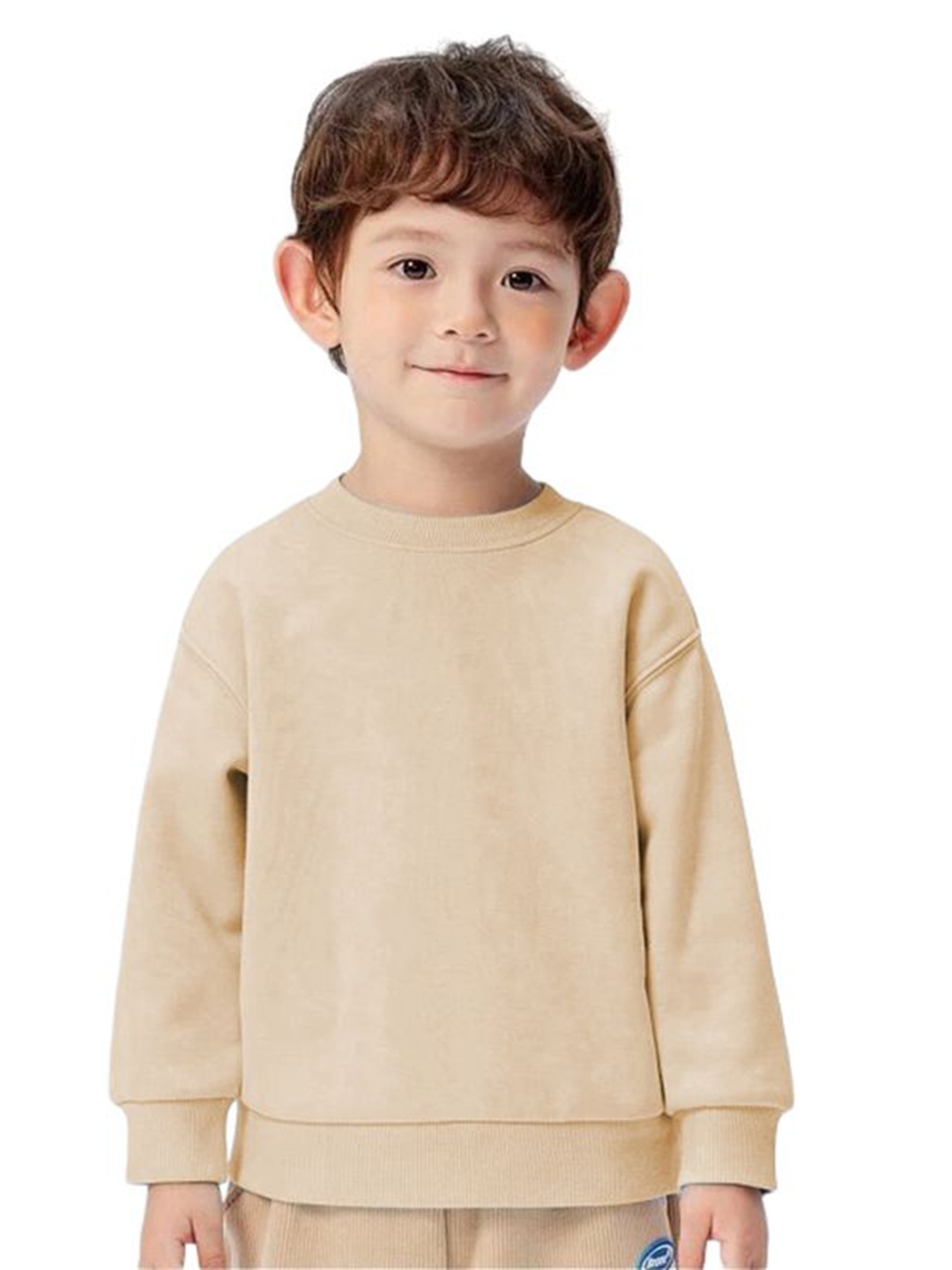 

TABADTOD Kids Dry Fit Round Neck Long Sleeves Pullover Sweatshirt, Beige