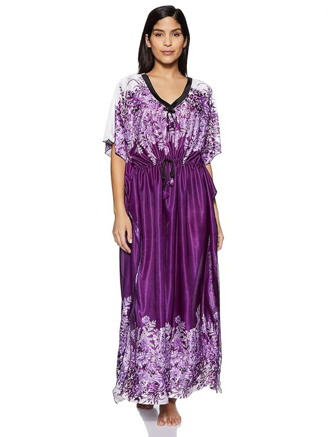 

Noty Women V-Neck Floral Printed Maxi Nightdress, Purple