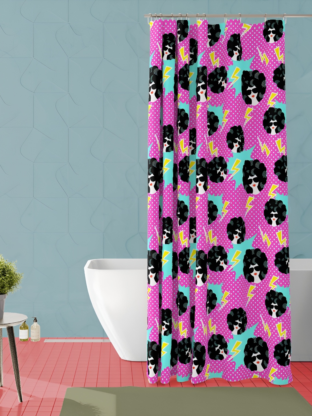 

ArtzFolio Pink & Black Printed Waterproof Shower Curtain