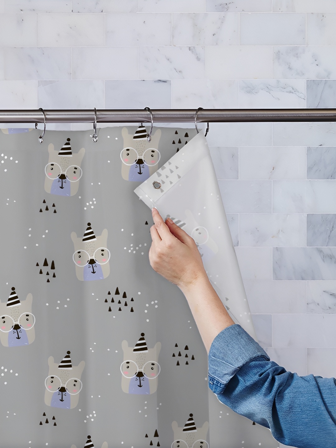 

ArtzFolio Grey Printed Water Proof Shower Curtain