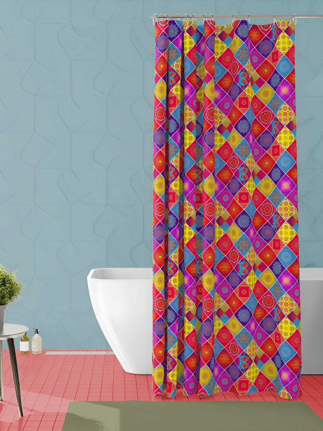 

ArtzFolio Red and Yellow Geometric Printed Waterproof Shower Curtain