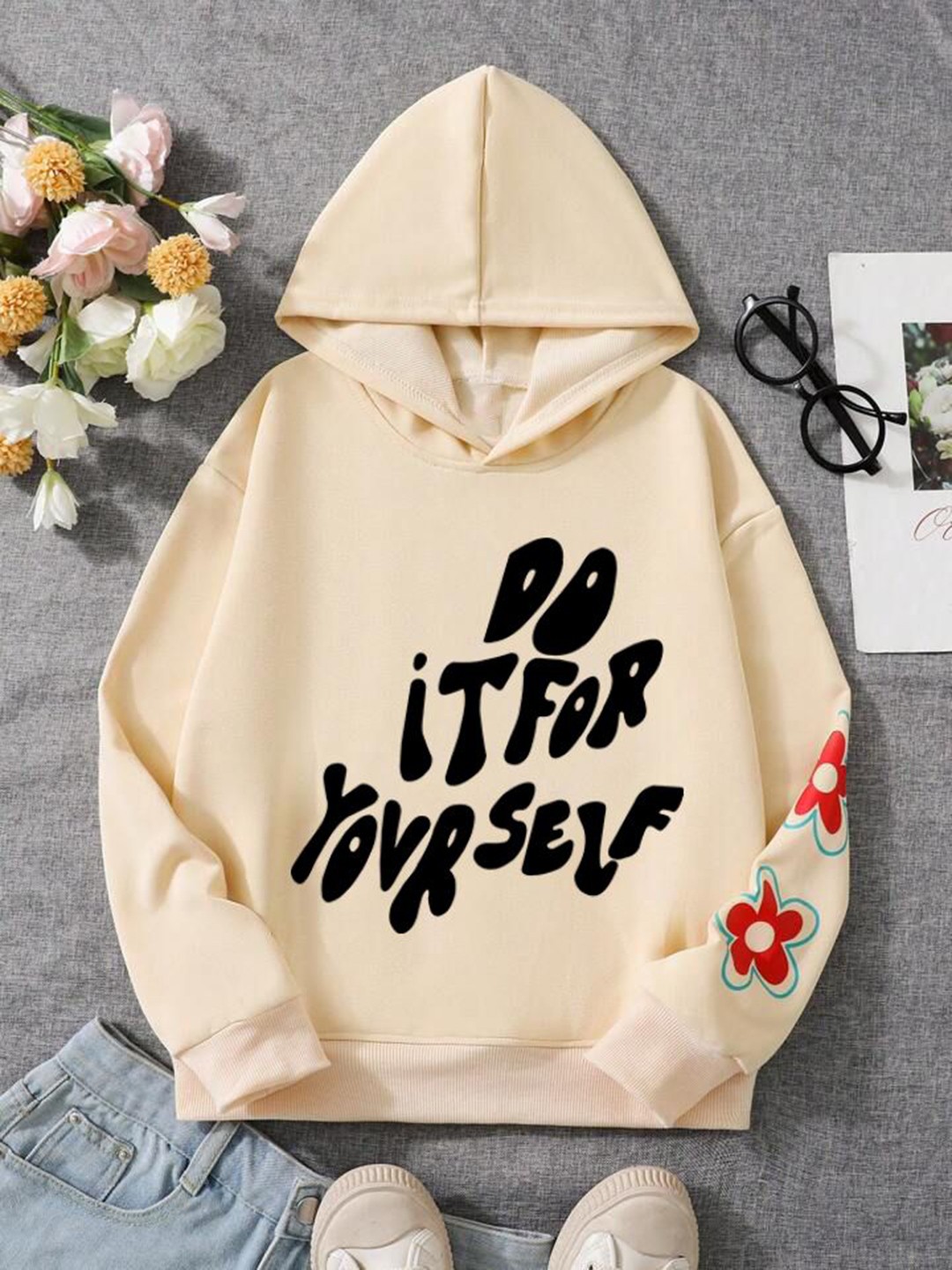 

TABADTOD Kids Printed Hooded Sweatshirt, Beige