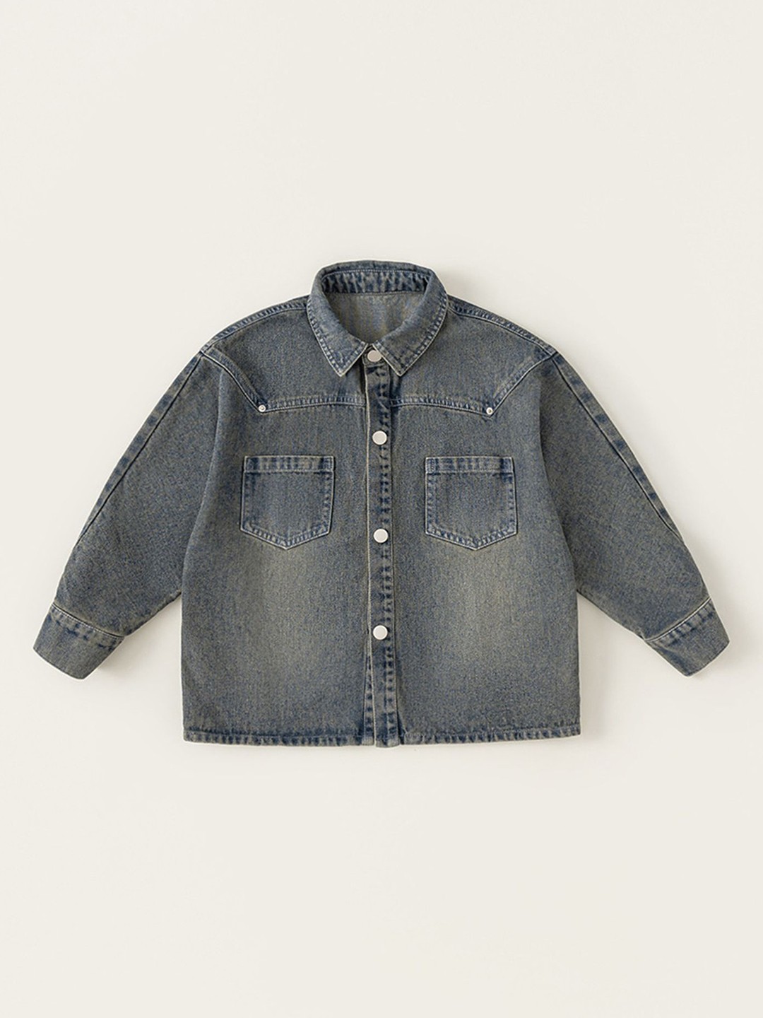 

LULU & SKY Girls without Crop Denim Jacket with Embroidered, Navy blue