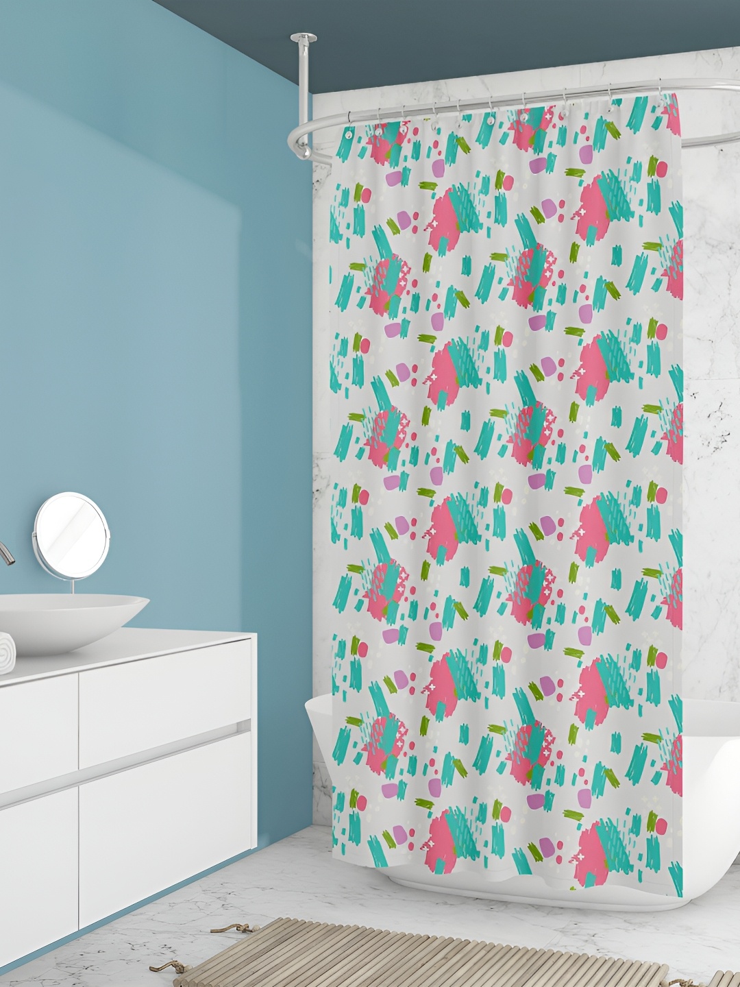 

ArtzFolio White & Green Abstract Printed Waterproof Shower Curtain
