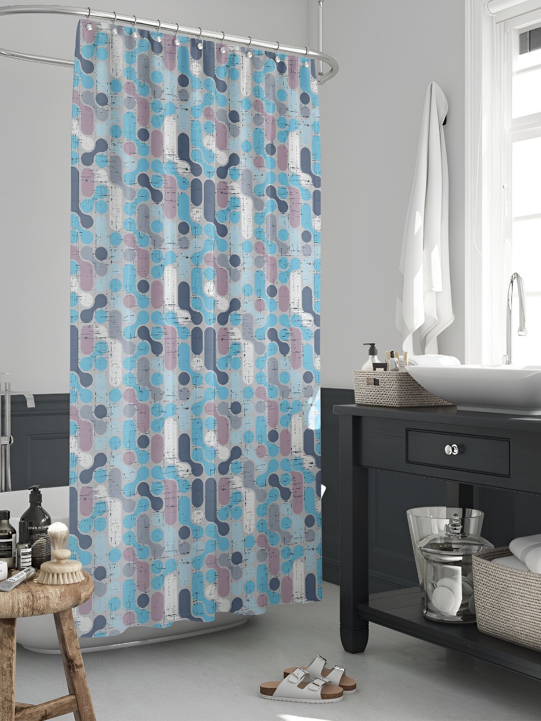 

ArtzFolio Blue & White Printed Waterproof Shower Curtain