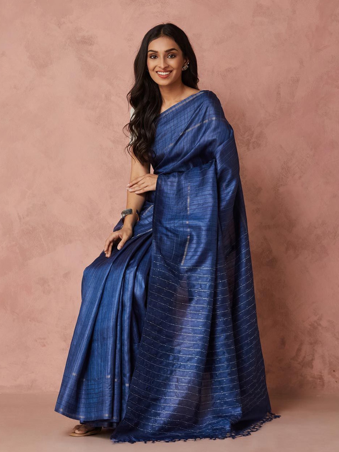

Fabindia Woven Design Zari Saree, Navy blue