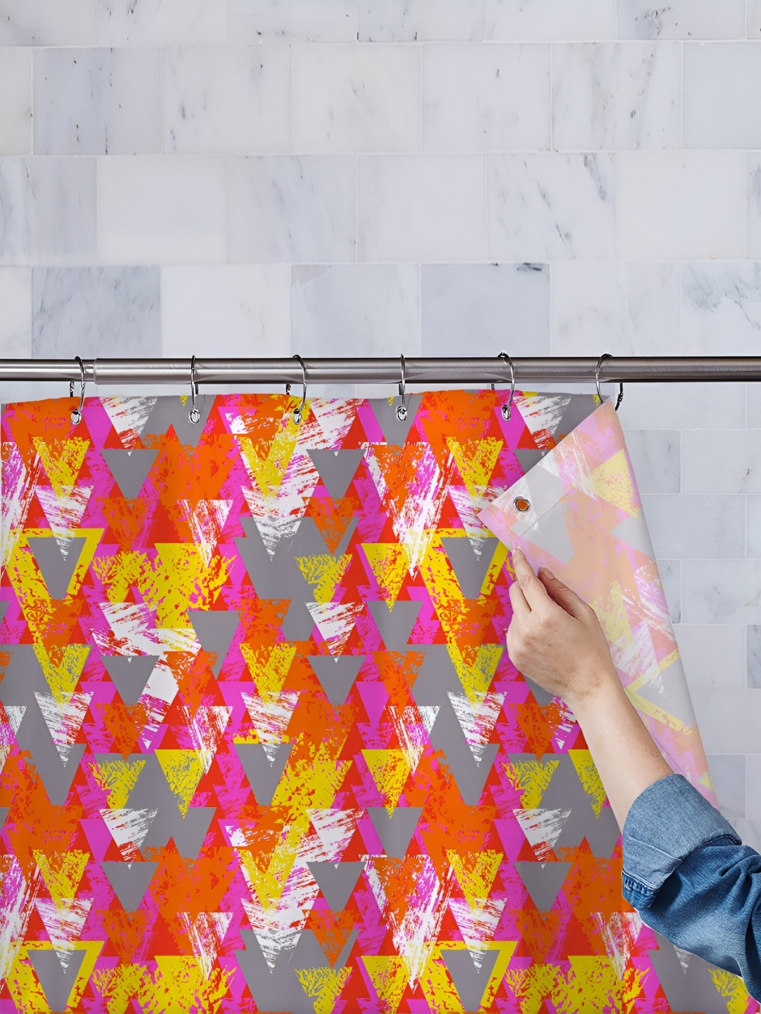 

ArtzFolio Grey & Yellow Printed Waterproof Shower Curtains