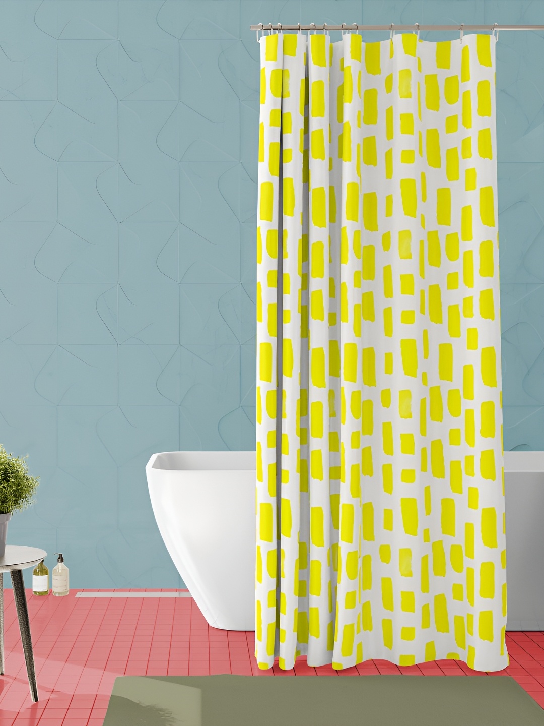 

ArtzFolio Yellow & White Printed Waterproof Shower Curtain