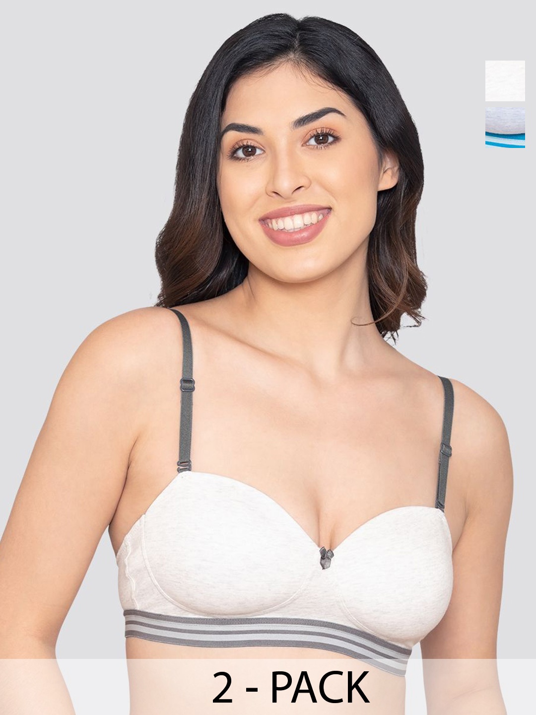 

K LINGERIE Pack of 2 Striped Full Coverage Heavily Padded Bra, White