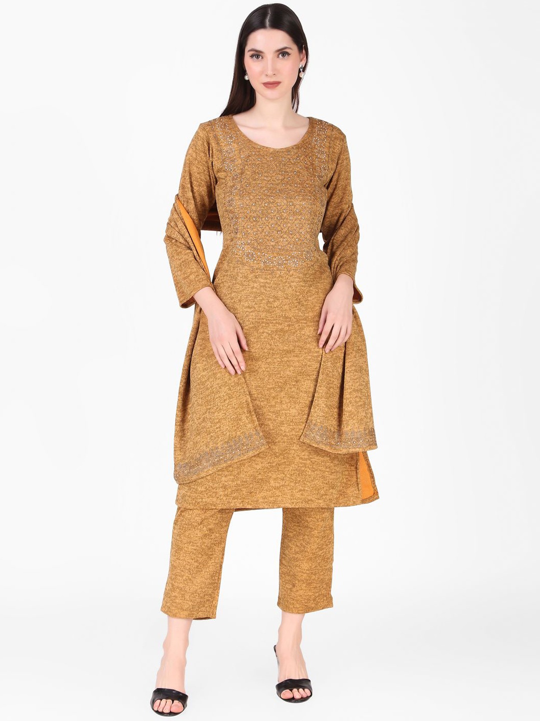 

FNOCKS Yoke Design Kurta With Trousers & Dupatta, Yellow