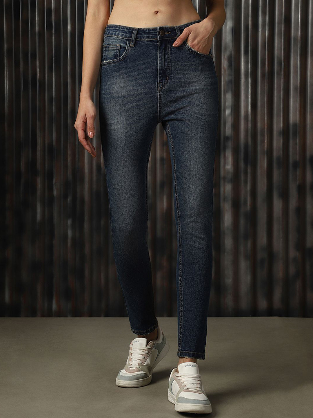 

High Star Women Comfort Skinny Fit High-Rise Heavy Fade Stretchable Jeans, Blue