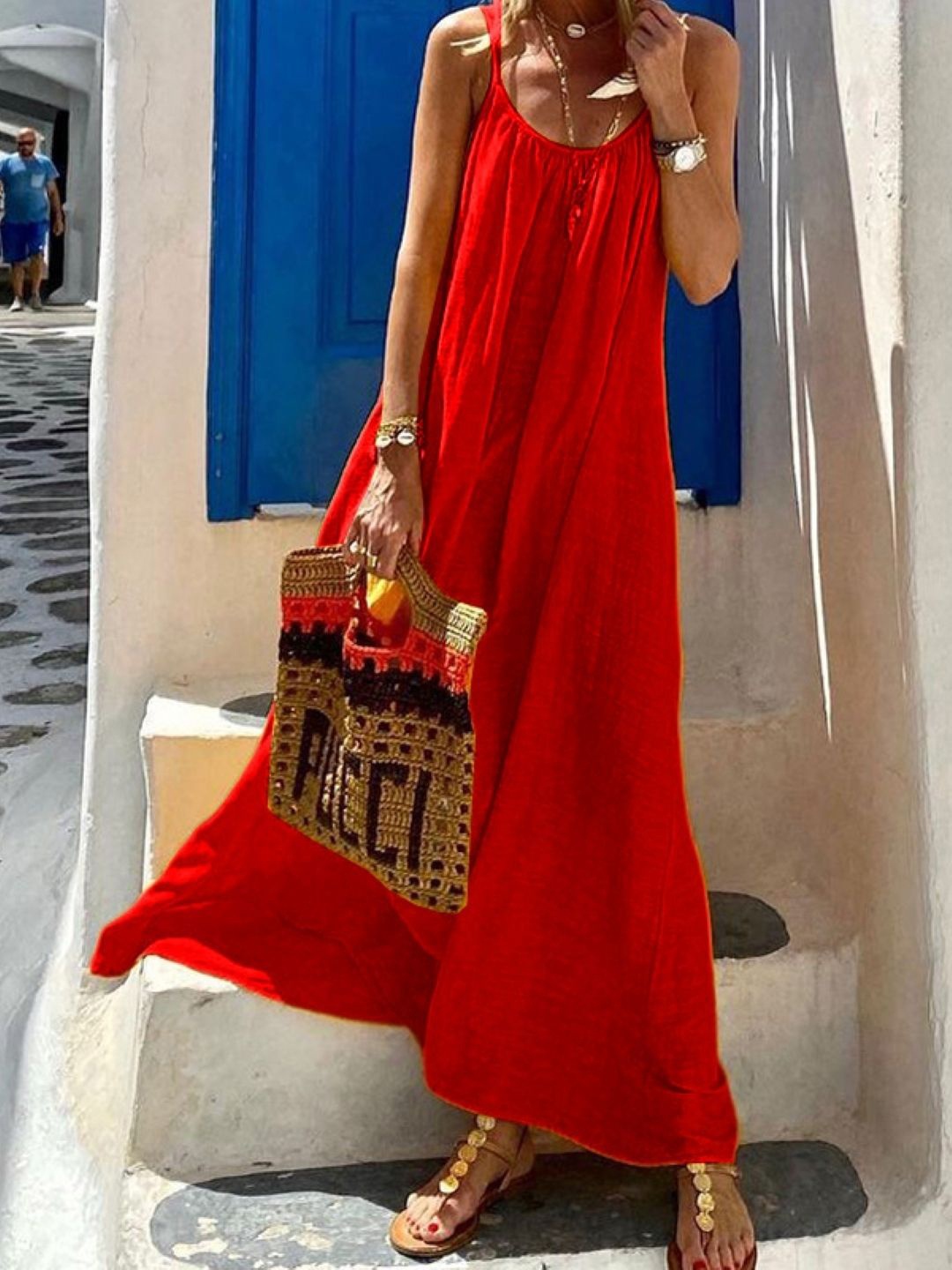 

StyleCast Women Shoulder Straps A-Line Maxi Dress, Red