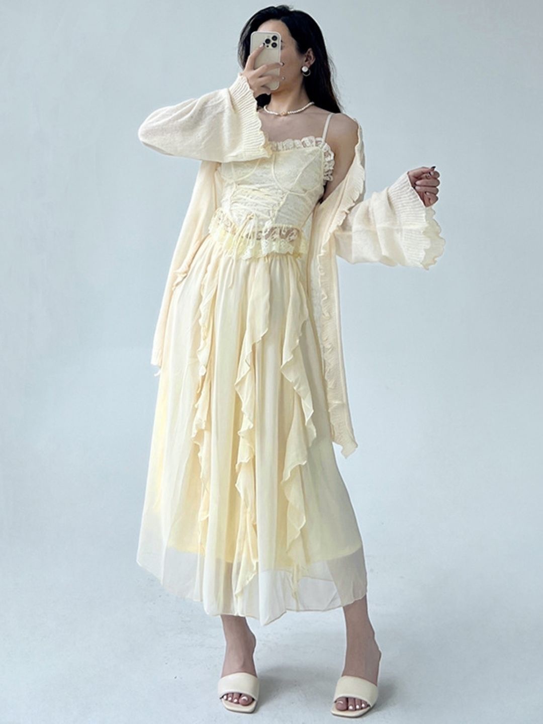 

KPOP Shoulder Straps Corset Midi Dress, Khaki
