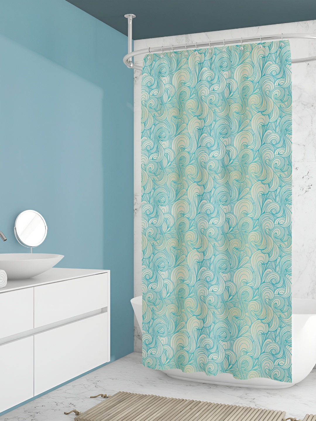 

ArtzFolio Blue & White Printed Shower Curtain