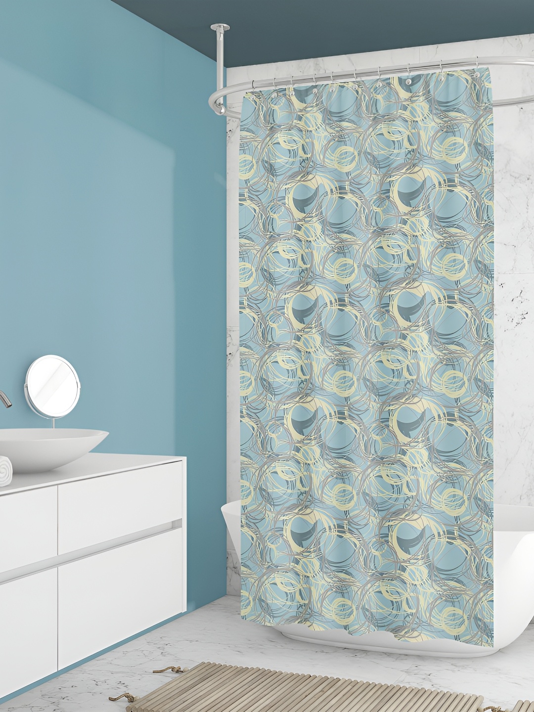 

ArtzFolio Turquoise Blue & Beige Printed Waterproof Shower Curtains