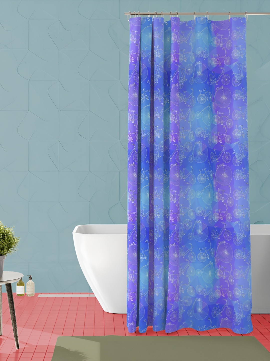 

ArtzFolio Blue & White Printed Waterproof Shower Curtain