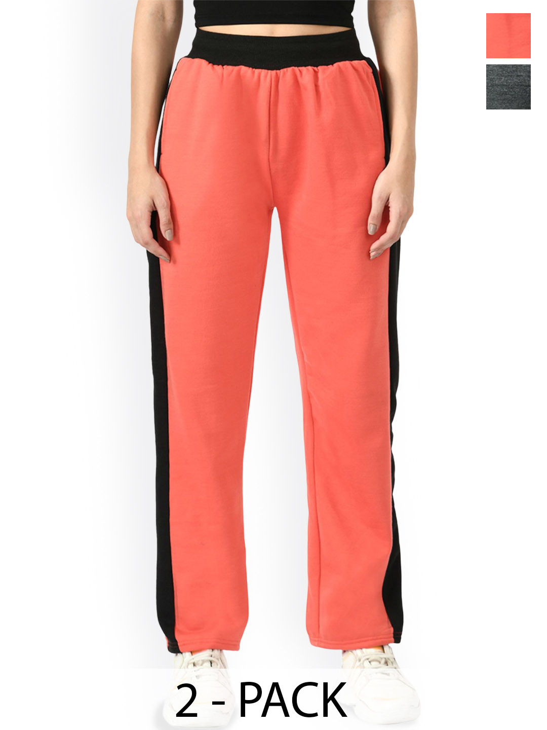 

BAESD Women Pack of 2 Mid Rise Warm Side Patta Lower Regular Fit Track Pants, Peach