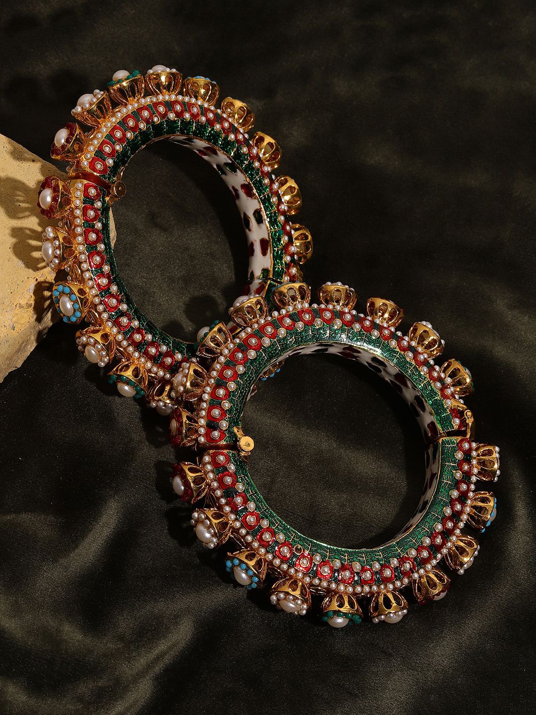 

Ruby Raang Set Of 2 Gold-Plated Beaded Bangles