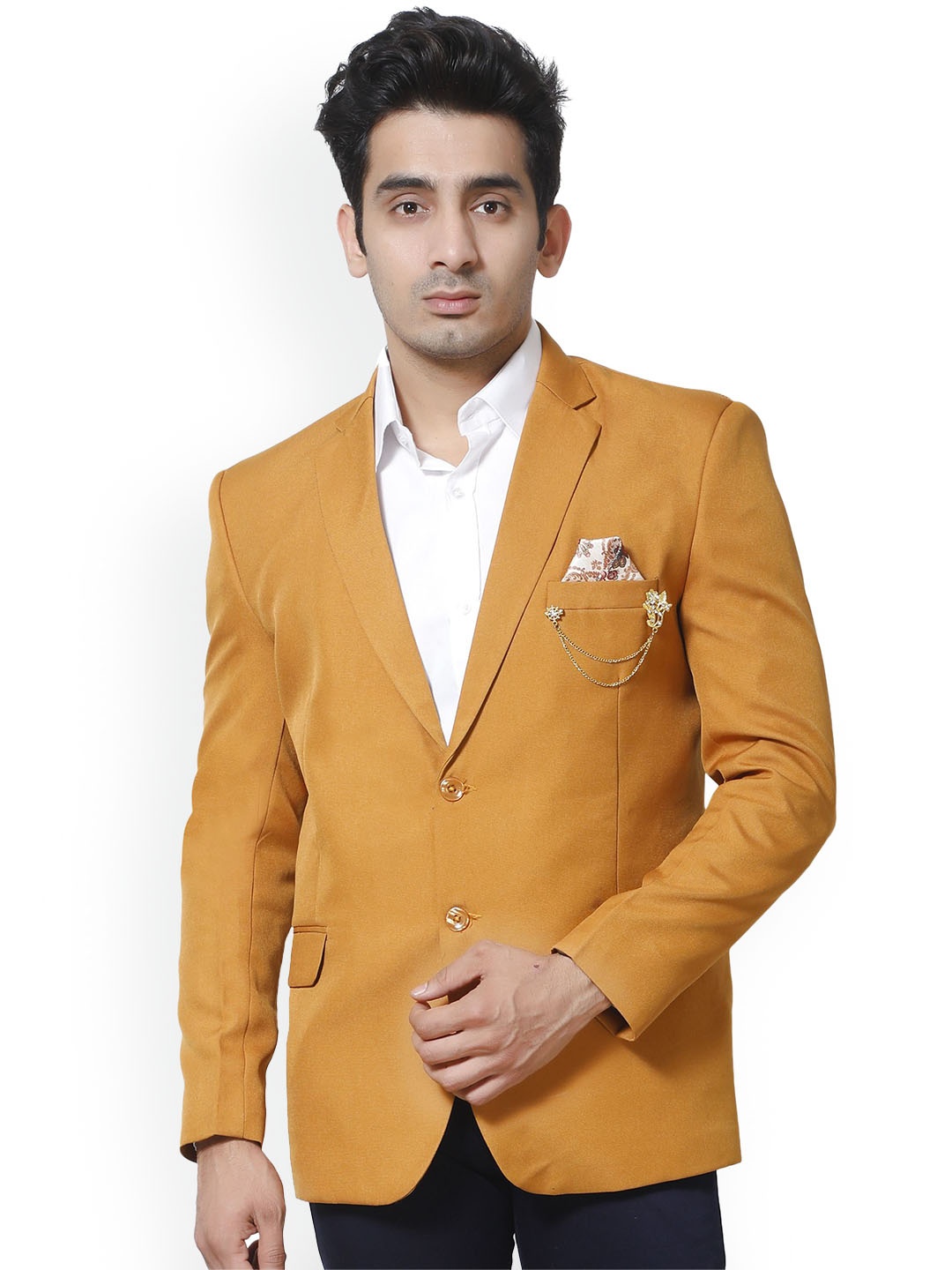 

BAESD Peaked Lapel Collar Single-Breasted Party Blazer, Mustard