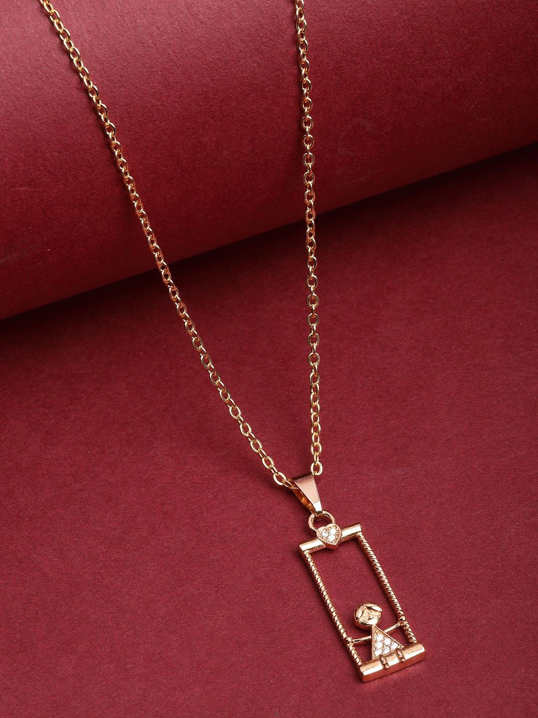 

DressBerry Gold-Plated CZ Stone Studded Square Pendant With Chain