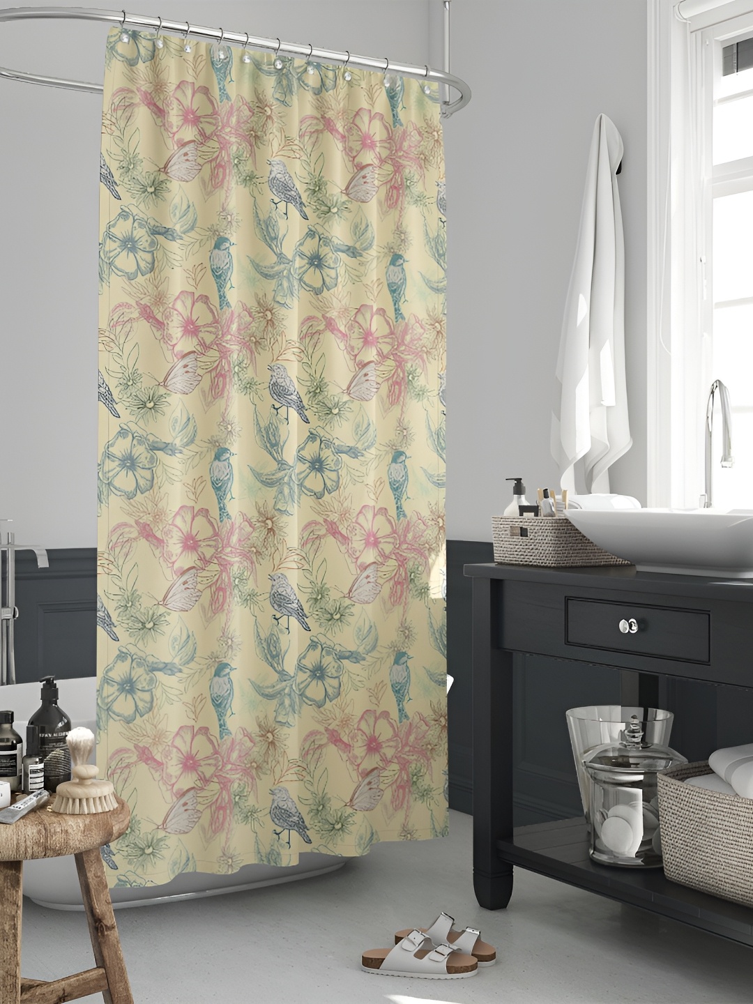 

ArtzFolio Brown & Pink Floral Printed Waterproof Shower Curtain