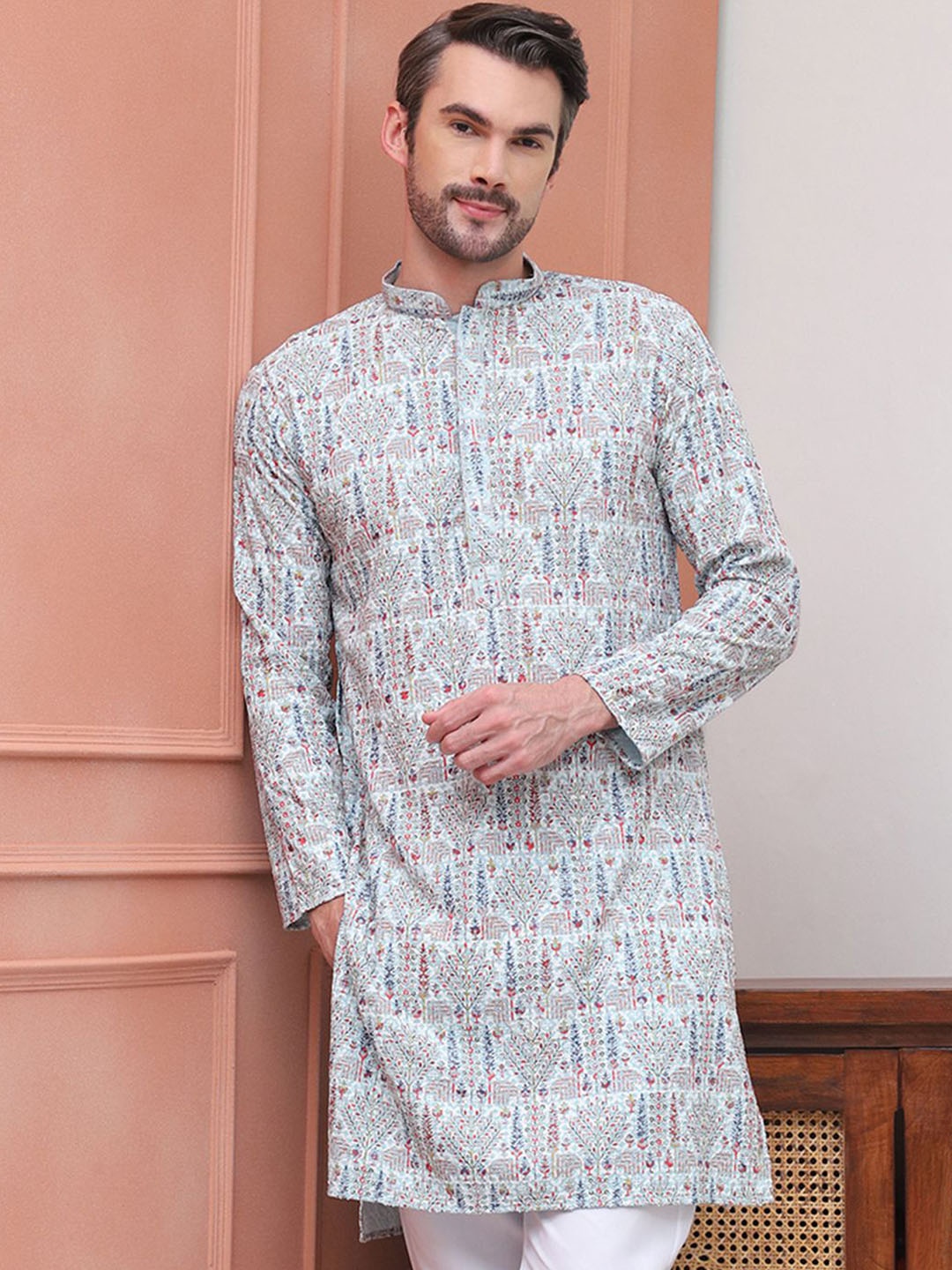 

Anouk Floral Printed Cotton Straight Kurta, Turquoise blue
