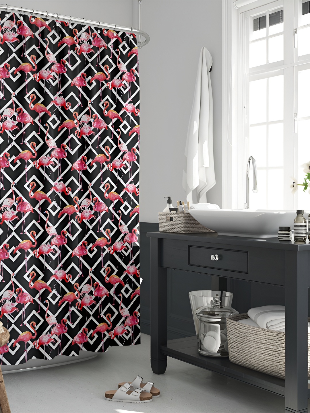 

ArtzFolio Black & Pink Printed Water Proof Shower Curtain