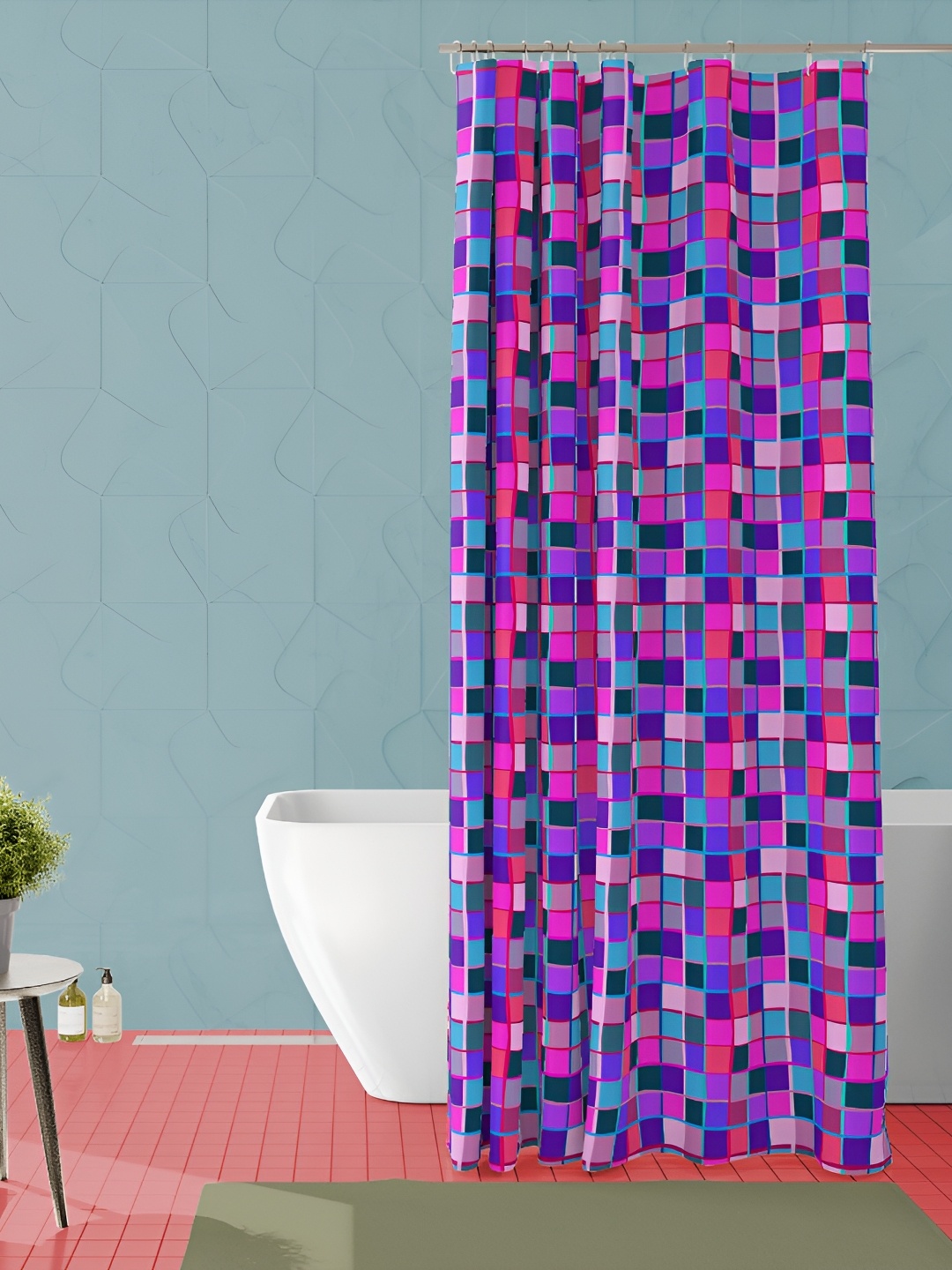 

ArtzFolio Blue & Pink Printed Water Proof Shower Curtain
