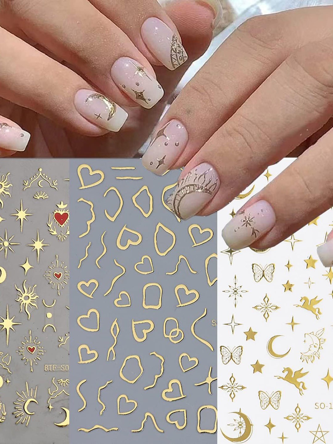 

Scheibe 3 Sheets Metal Nail Art Stickers - Golden, Gold