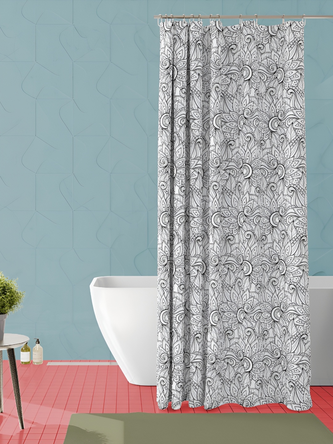 

ArtzFolio White & Black Floral Printed Waterproof Shower Curtain