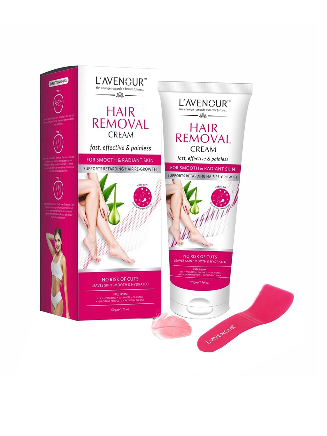 

L'AVENOUR Long Lasting Hair Removal Cream For Arms, Underarms, Legs & Bikini Line- 50 g, Pink