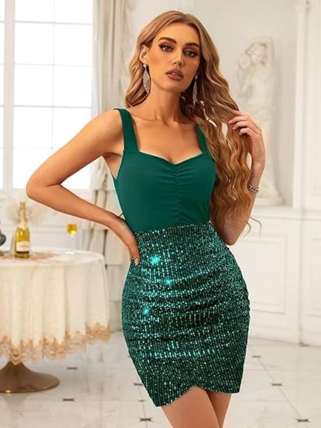 

HERE&NOW Women Embellished Bodycon Dress, Green