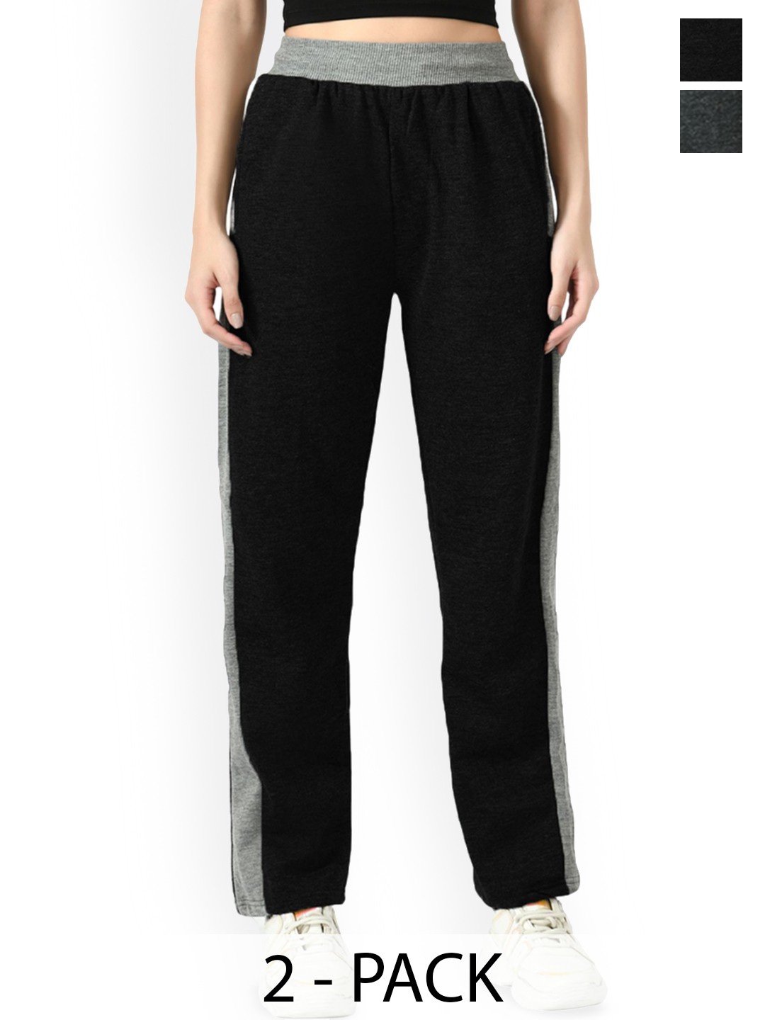 

BAESD Women Pack of 2 Mid Rise Warm Side Patta Lower Track Pants, Grey