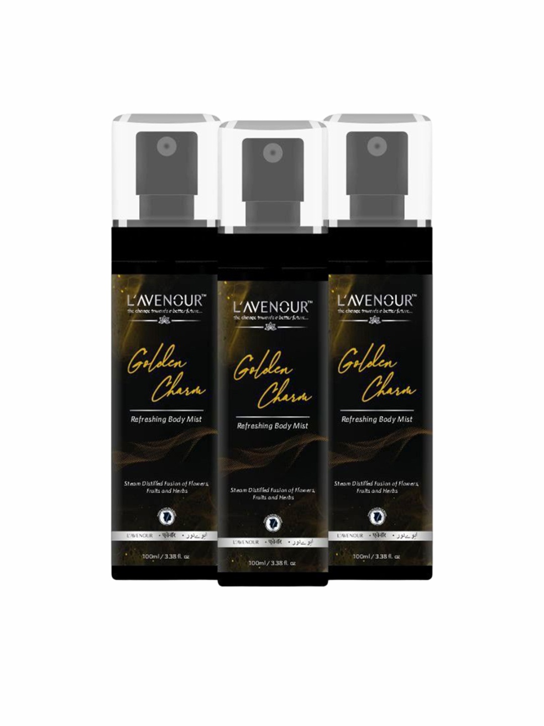 

L'AVENOUR Set Of 3 Golden Charm Refreshing Long Lasting Body Mist Spray - 100 ml Each, Transparent