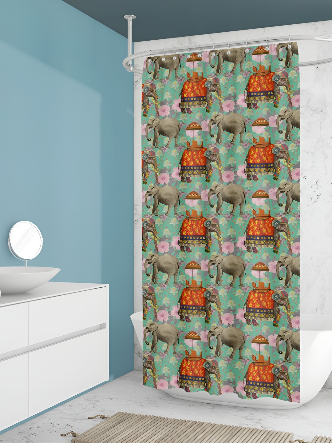 

ArtzFolio Green & Red Printed Waterproof Shower Curtain