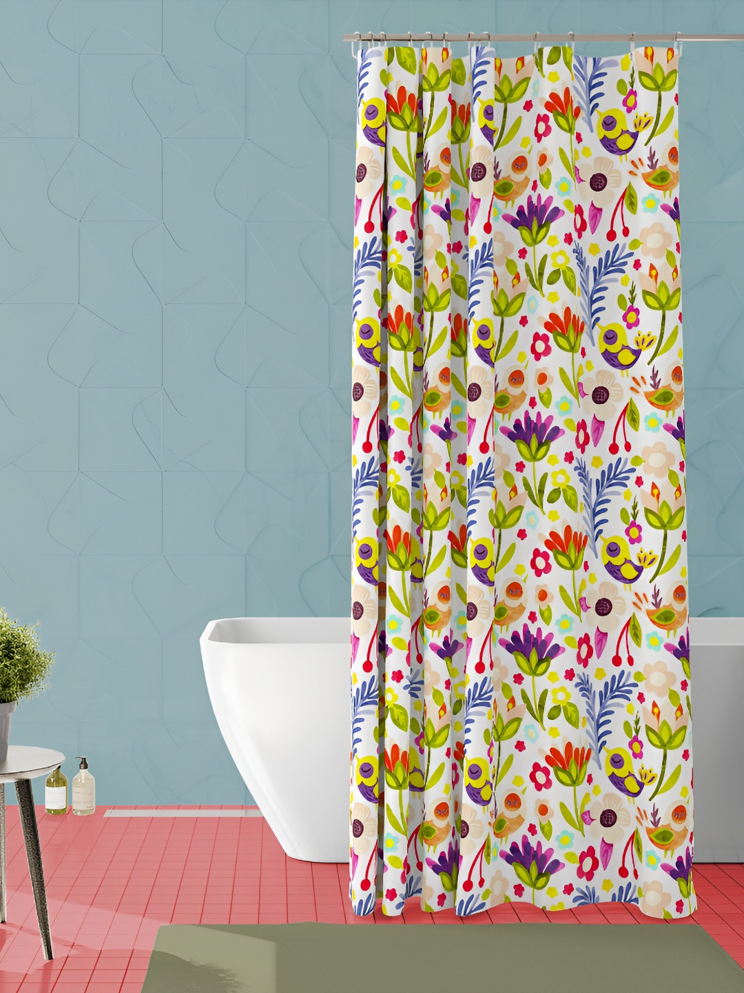 

ArtzFolio White & Red Floral Printed Waterproof Polyester Shower Curtain