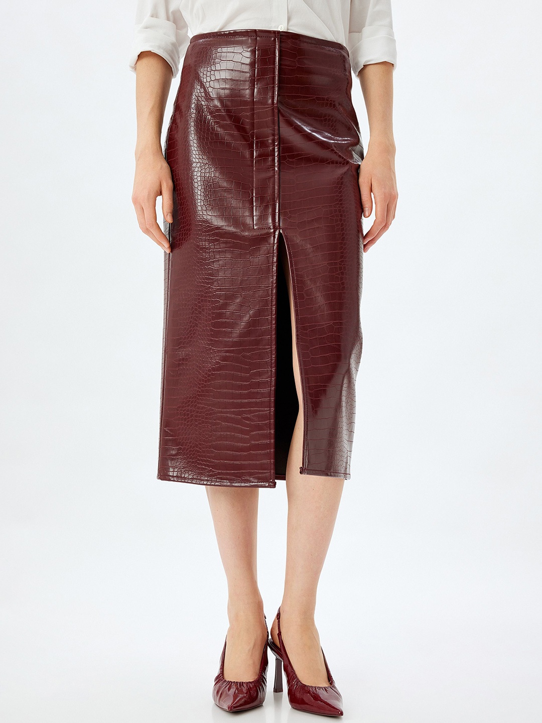 

Koton Women Front Slit Straight Midi Skirts, Burgundy