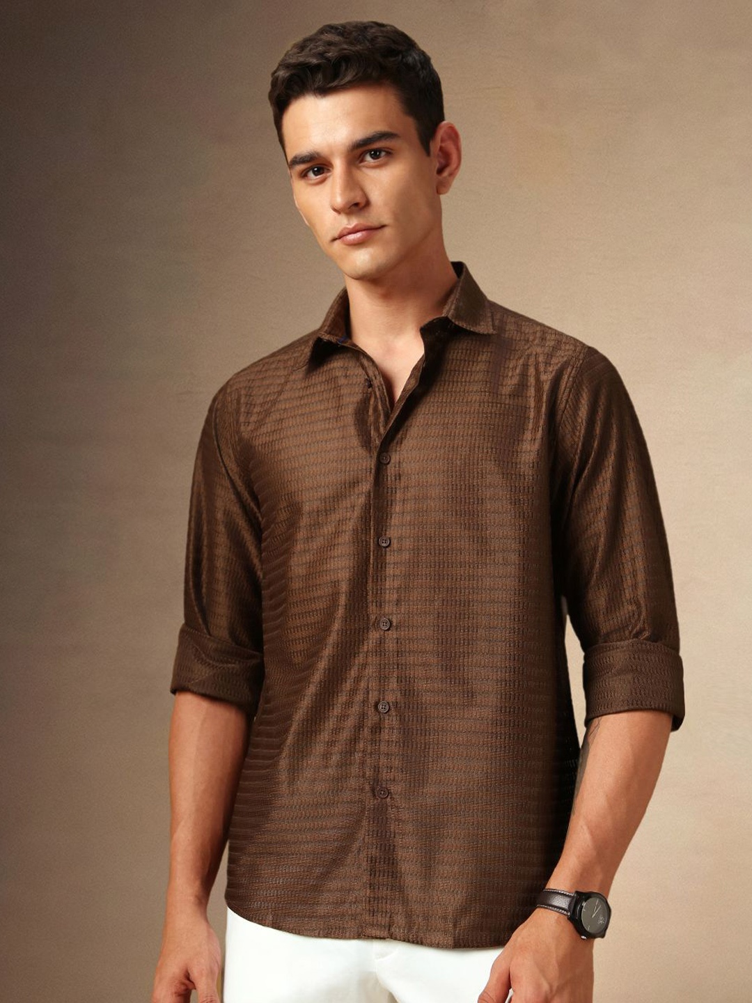 

Dennis Lingo Men Opaque Casual Shirt, Brown